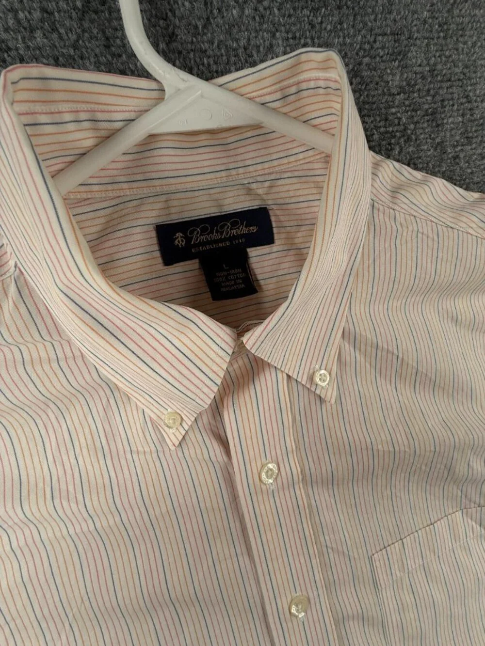 Brooks Brothers Non Iron Long Sleeve Button Up Shirt Striped Pink Orange Large